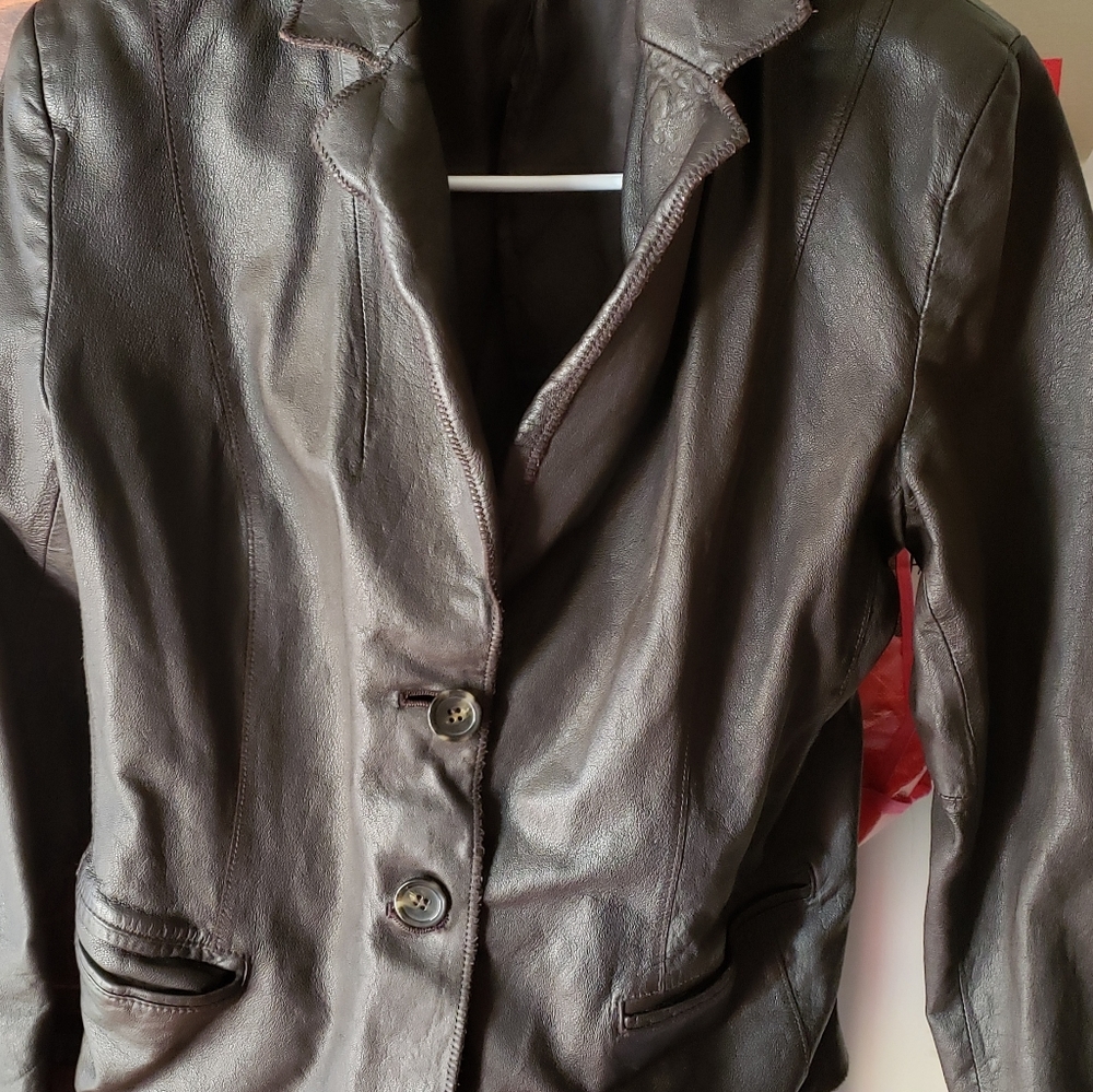 Deep Brown Faux Leather Jacket Size Medium